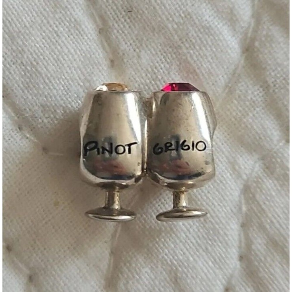 Chamilia Silver Wine Charm Pinot Noir & Pinot Grigio  Red + Peach Cubic Zirconia